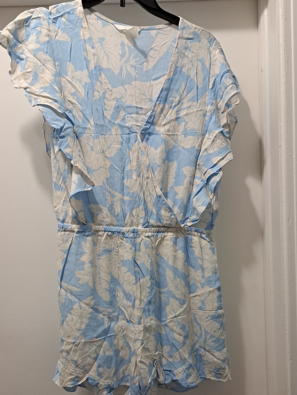 Womens Light Blue and White Floral One-Piece Romper